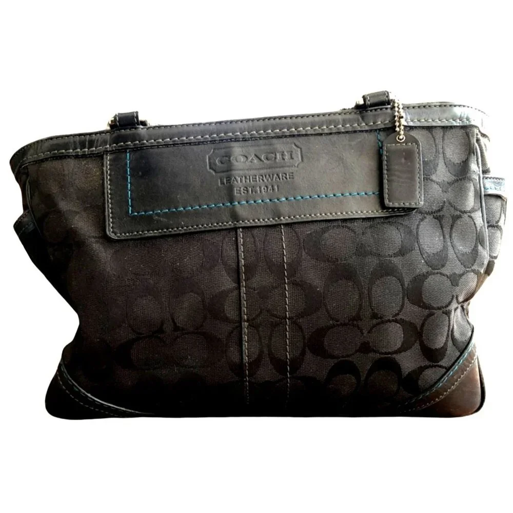 COACH - SIGNATURE AQUA BLACK JACQUARD PURSE - Picture 3 of 13